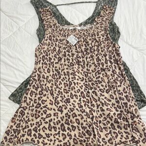 Brown and Cream Smocked Ruffled Blouse